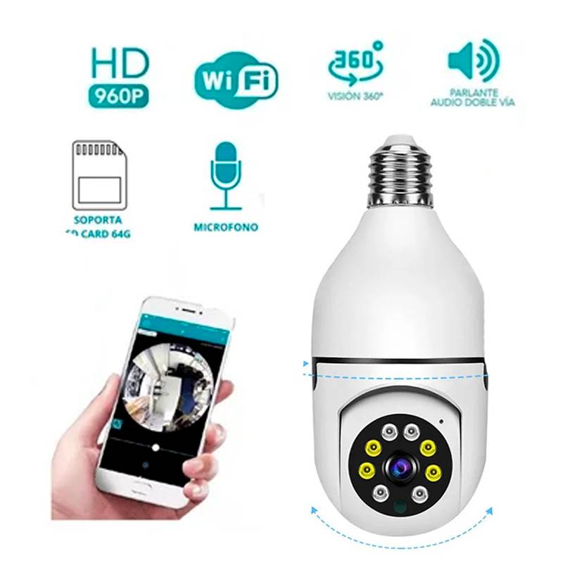 🎦💡Foco Cámara Inteligente Wifi HD 360° con Visión Nocturna - Remota💡