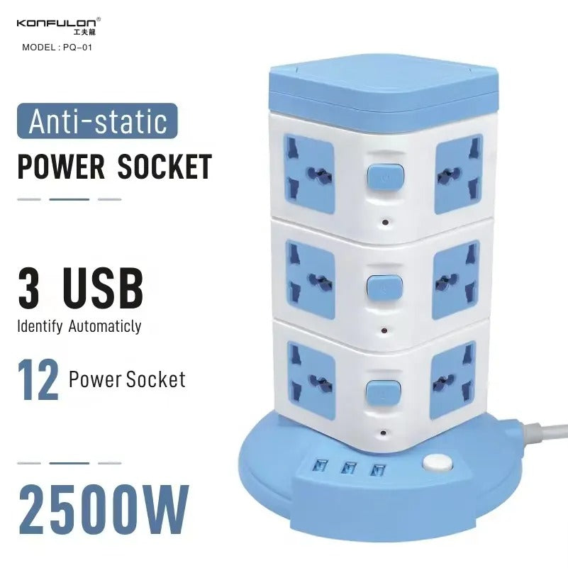 🔌TOMACORRIENTE UNIVERSAL TIPO TORRE🚨🔌💡12 tomas, Extencion Multiple 3 Pisos+usb